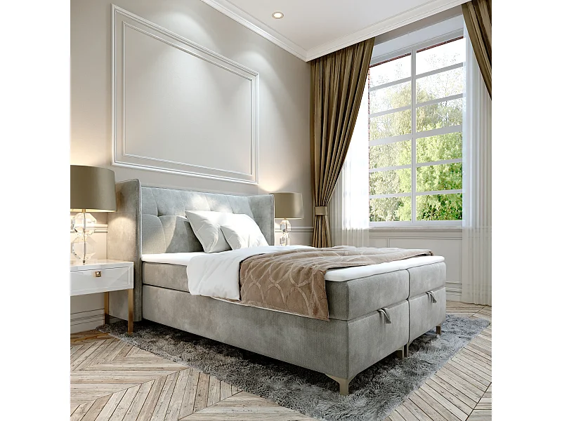 AX LIVING Boxspringbett 140x200 mit Bettkasten Salvio in Hellgrau