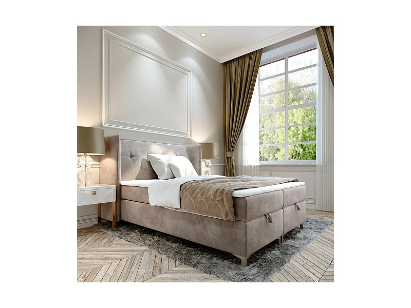 AX LIVING Boxspringbett 140x200 mit Bettkasten Salvio in Creme