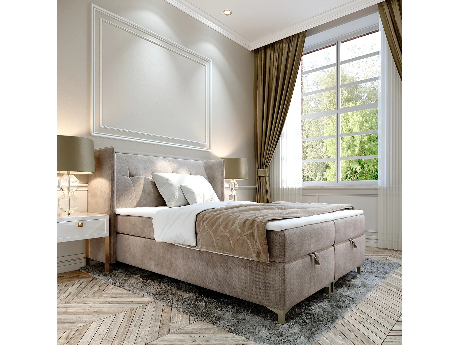 AX LIVING Boxspringbett 140x200 mit Bettkasten Salvio in Creme