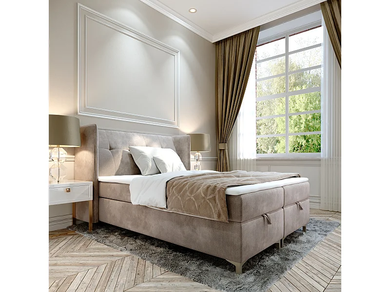 AX LIVING lit boxspring 140x200 avec coffre de rangement Salvio crème