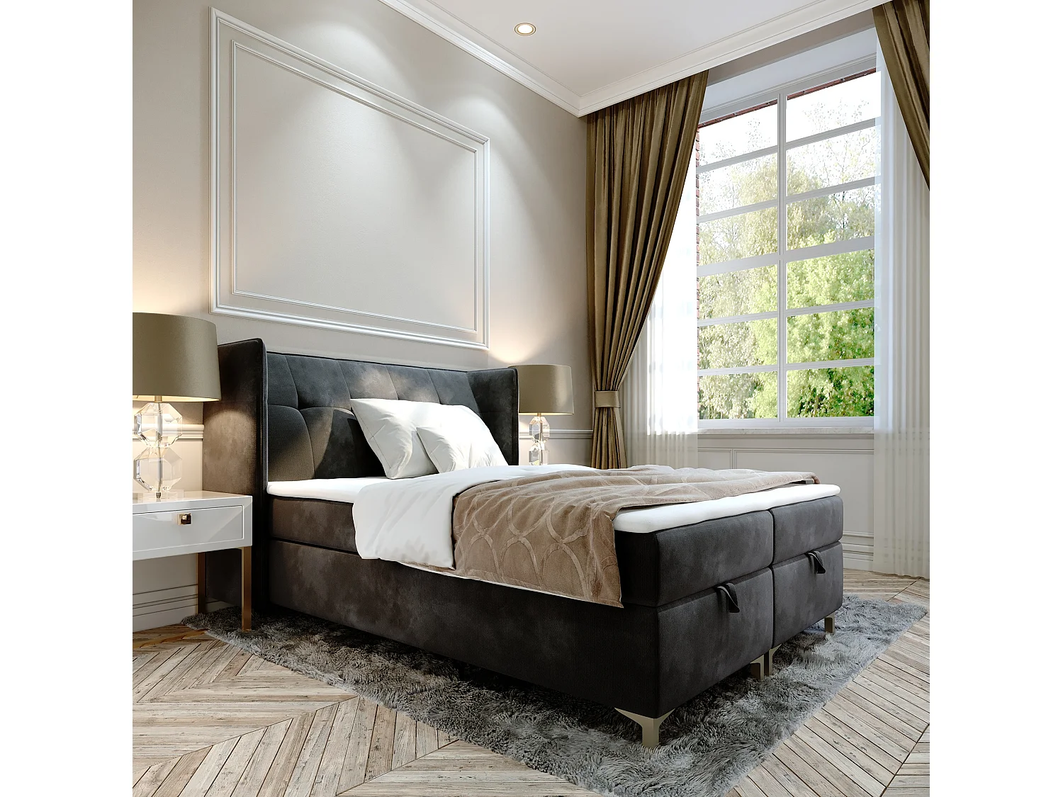 AX LIVING Boxspringbett 140x200 mit Bettkasten Salvio in Grau