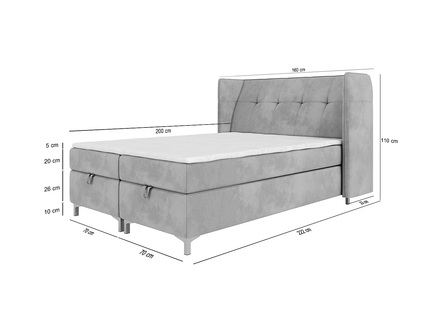 AX LIVING Boxspringbett 140x200 mit Bettkasten Salvio in Grau