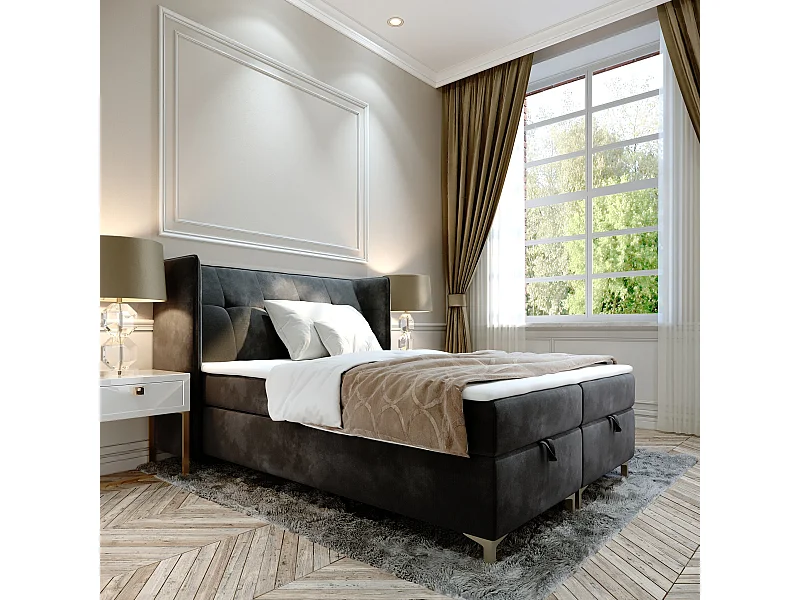 AX LIVING Boxspringbett 140x200 mit Bettkasten Salvio in Grau