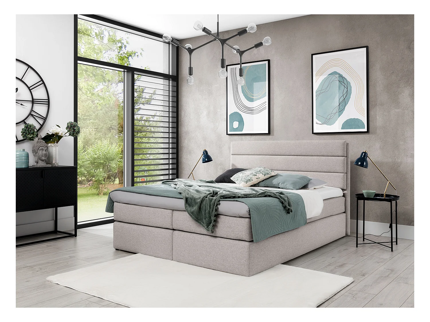 AX LIVING Boxspringbett 180x200 Beige Sequoio mit Stauraum und Topper