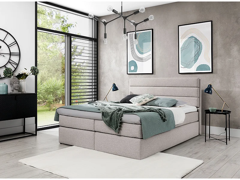 AX LIVING Boxspringbett 140x200 Beige Sequoio mit Stauraum und Topper