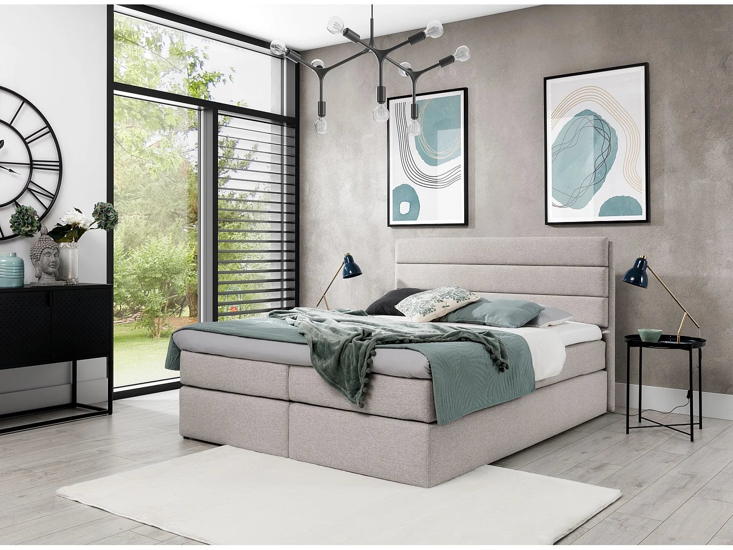 AX LIVING Boxspringbett 140x200 Beige Sequoio mit Stauraum und Topper