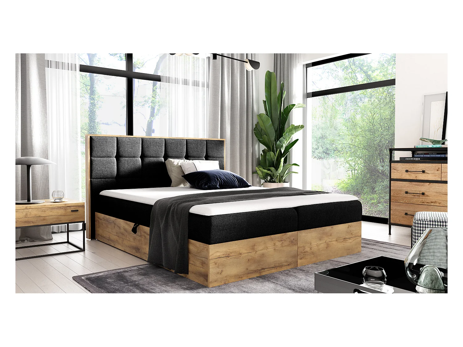 AX LIVING Boxspringbett 160x200 mit Bettkasten Vendio in Schwarz