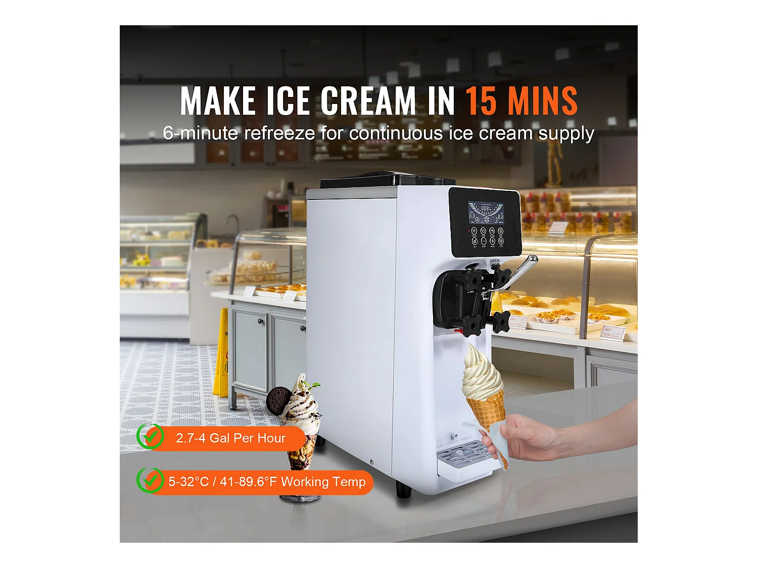 Sorbetière SucceBuy Machine à Crème Glacée Molle 10 L/H pour Comptoir