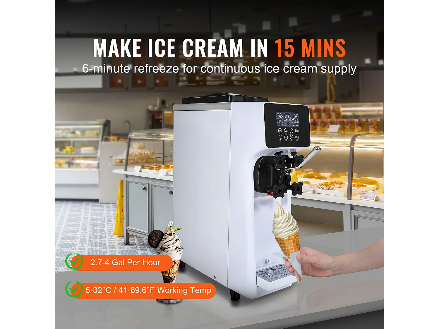 Sorbetière SucceBuy Machine à Crème Glacée Molle 10 L/H pour Comptoir