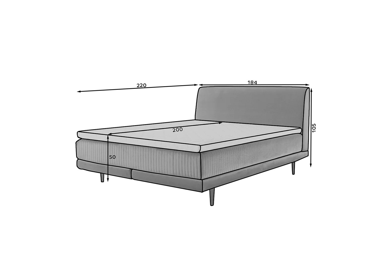 Letto Rima L (180x200)/Tessuto-Grigio