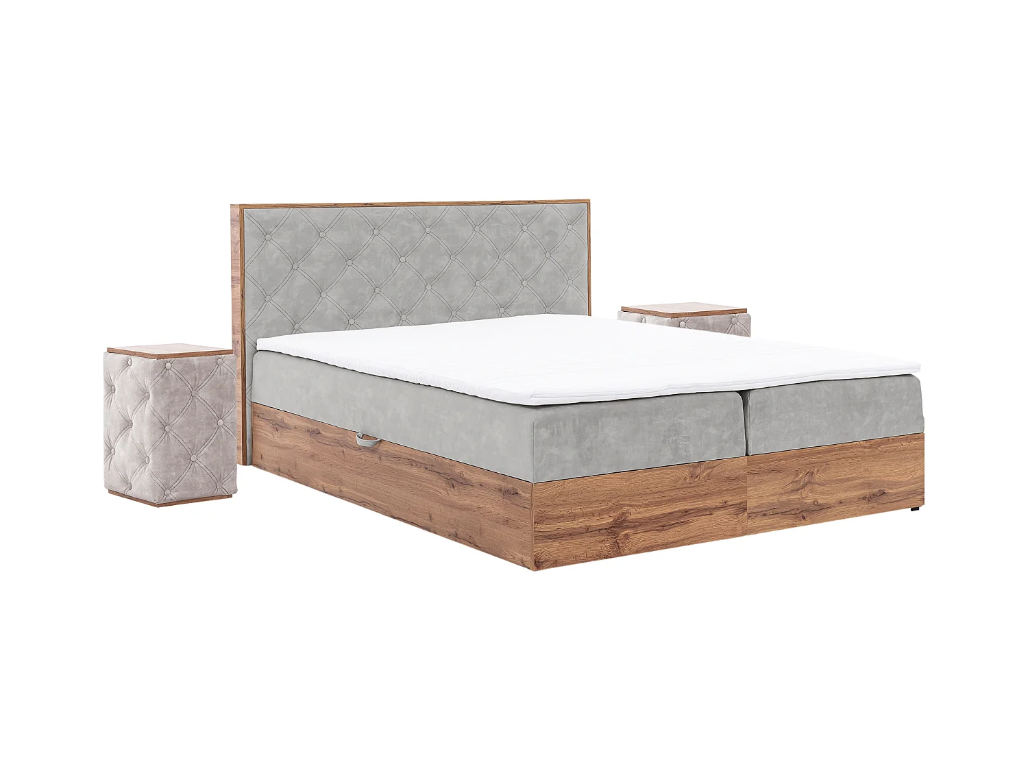 LIT BOXSPRING avec tables de chevet Werdum Set 180x200 cm, Gris clair (Torre 18)