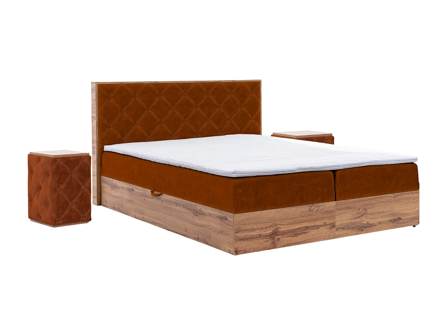 LIT BOXSPRING avec tables de chevet Werdum Set 200x200 cm, Brique (Torre 8)