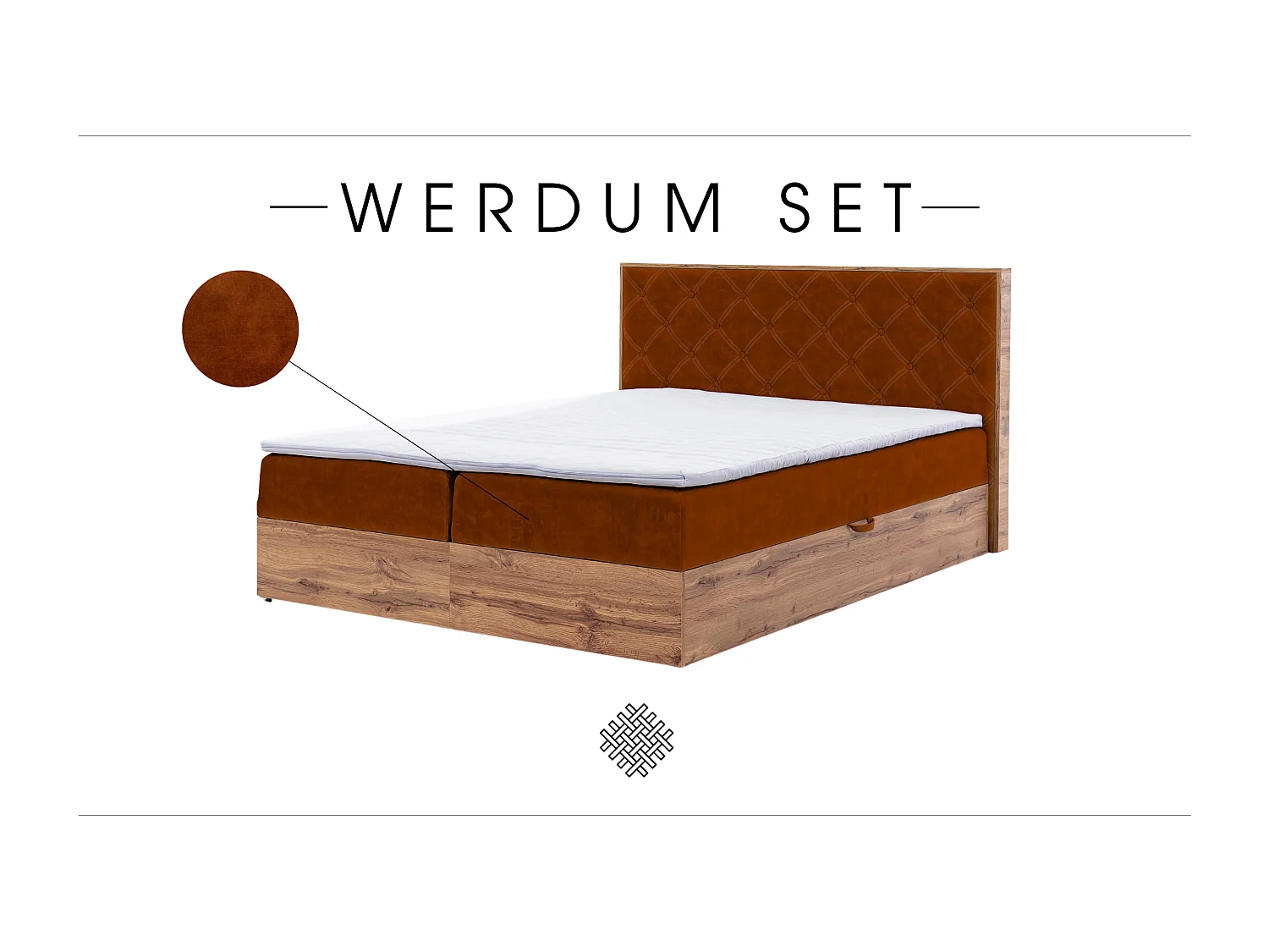 LIT BOXSPRING avec tables de chevet Werdum Set 200x200 cm, Brique (Torre 8)