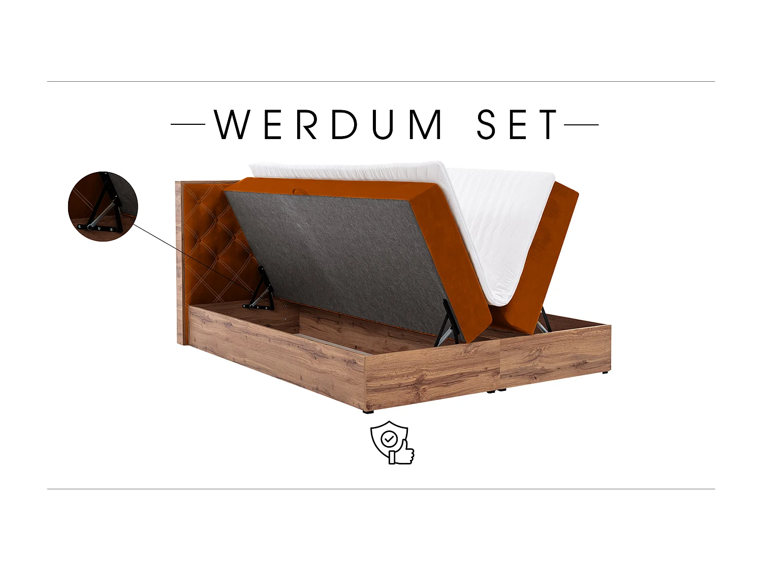 LIT BOXSPRING avec tables de chevet Werdum Set 200x200 cm, Brique (Torre 8)