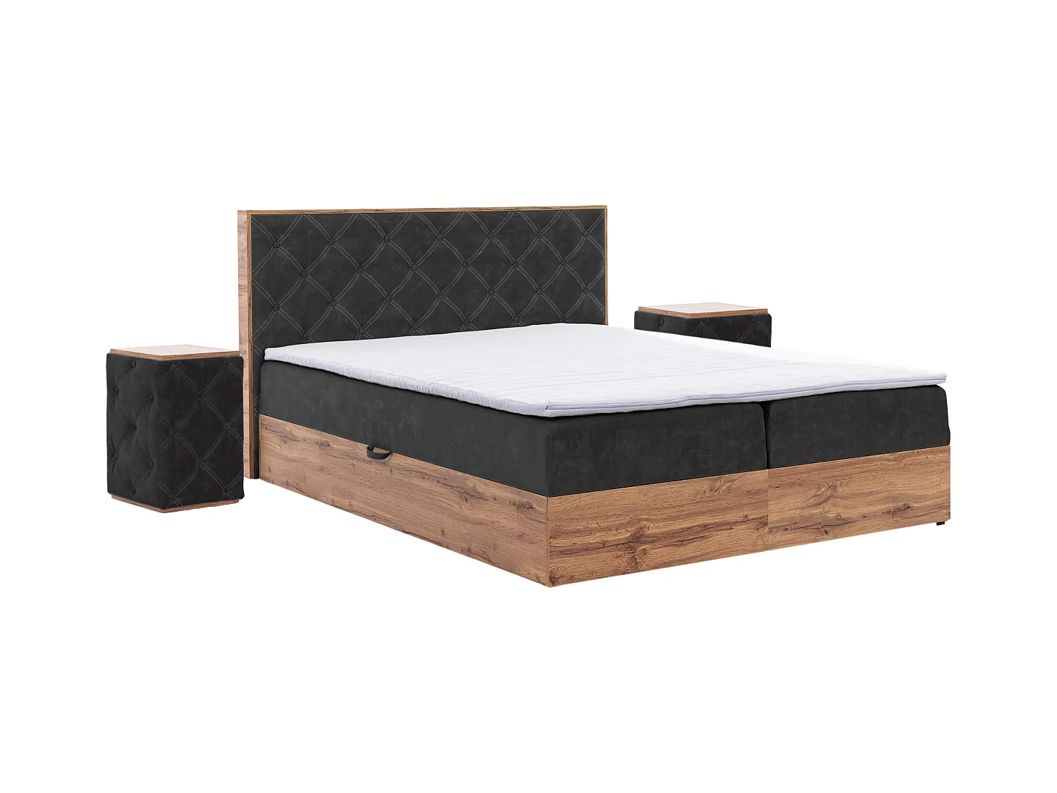 LIT BOXSPRING avec tables de chevet Werdum Set 180x200 cm, Noir (Torre 20)