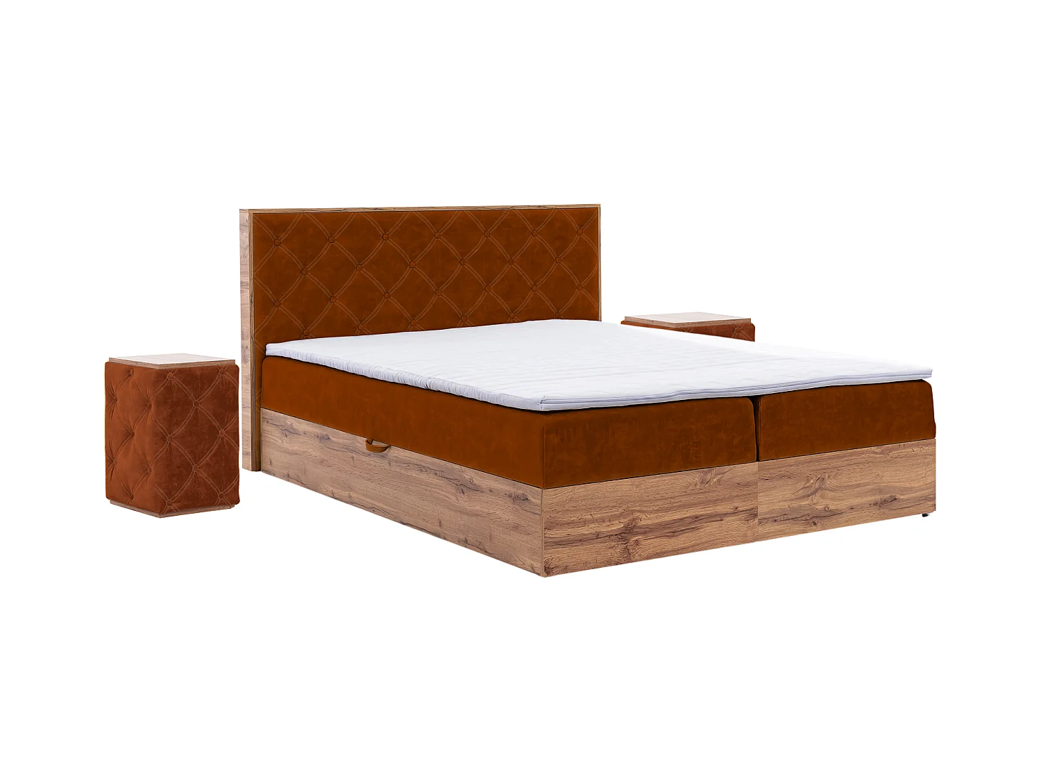 LIT BOXSPRING avec tables de chevet Werdum Set 180x200 cm, Brique (Torre 8)