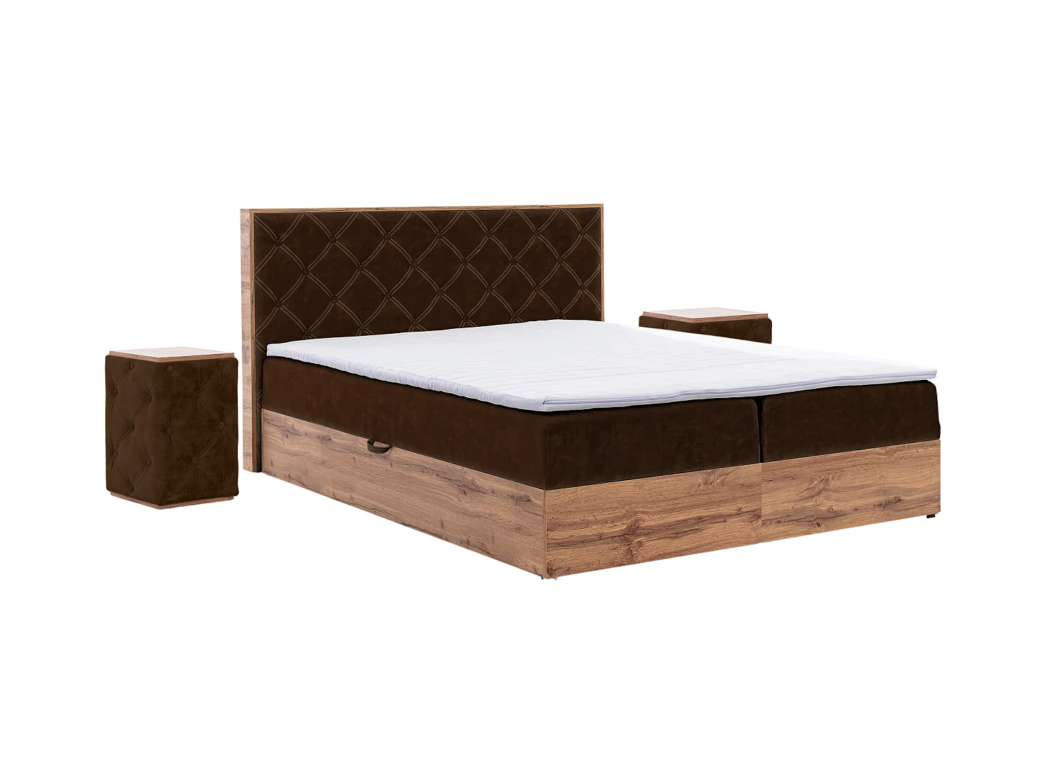 LIT BOXSPRING avec tables de chevet Werdum Set 180x200 cm, Brun foncé (Torre 5)
