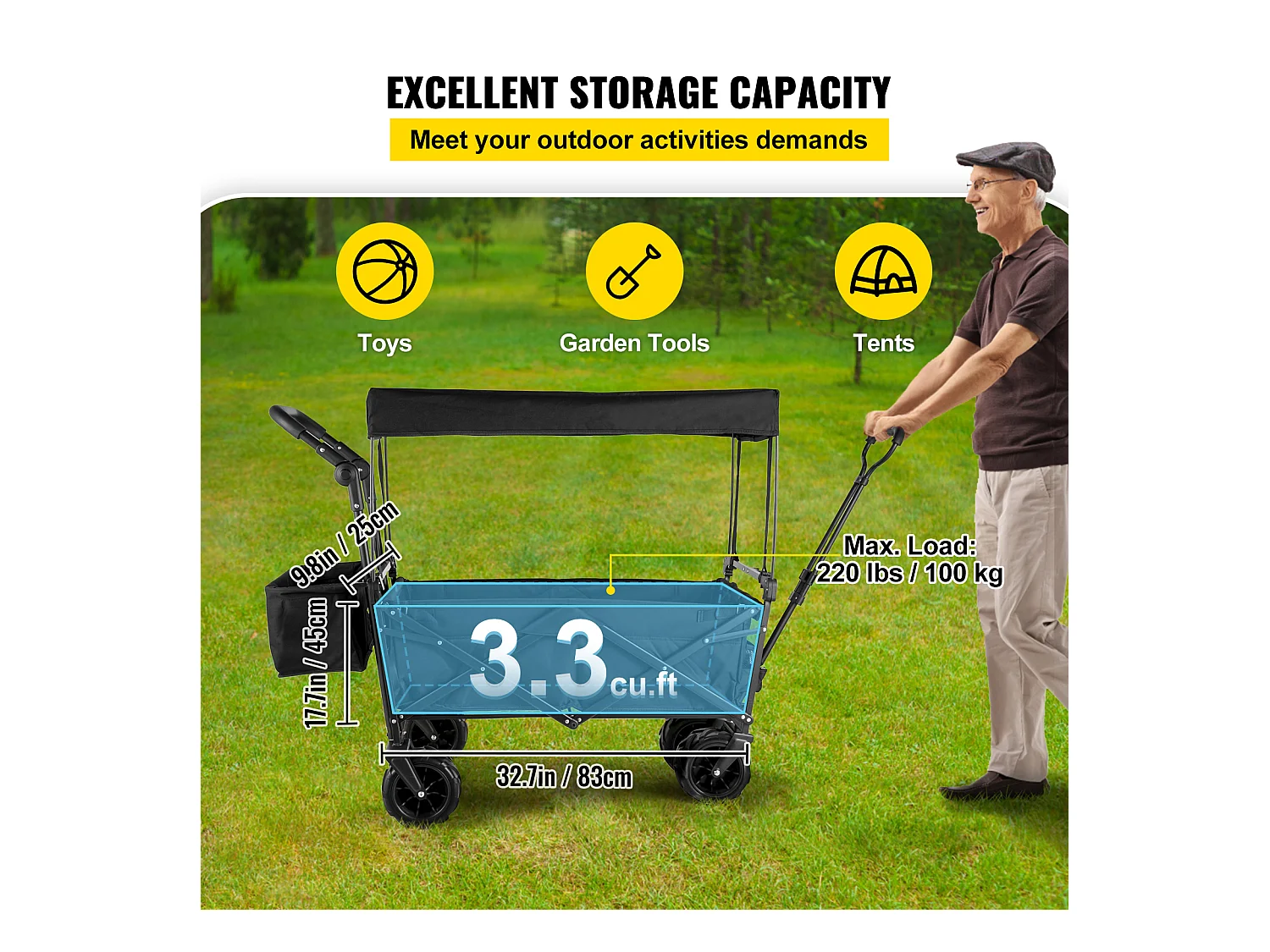 Chariot de Chariot Pliable Chariot de Jardin SucceBuy Pliable avec Utilitaire de Plage Ombragée