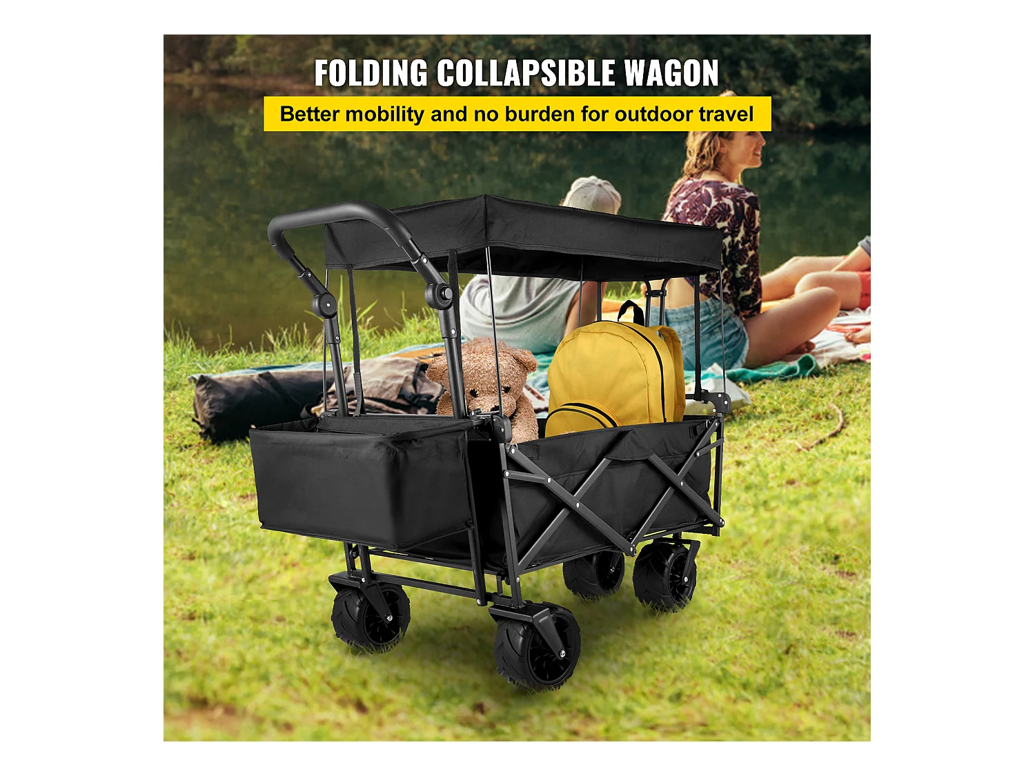 Faltbarer Wagen SucceBuy, Zusammenklappbarer Gartenwagen Mit Schatten, Strand-Utility