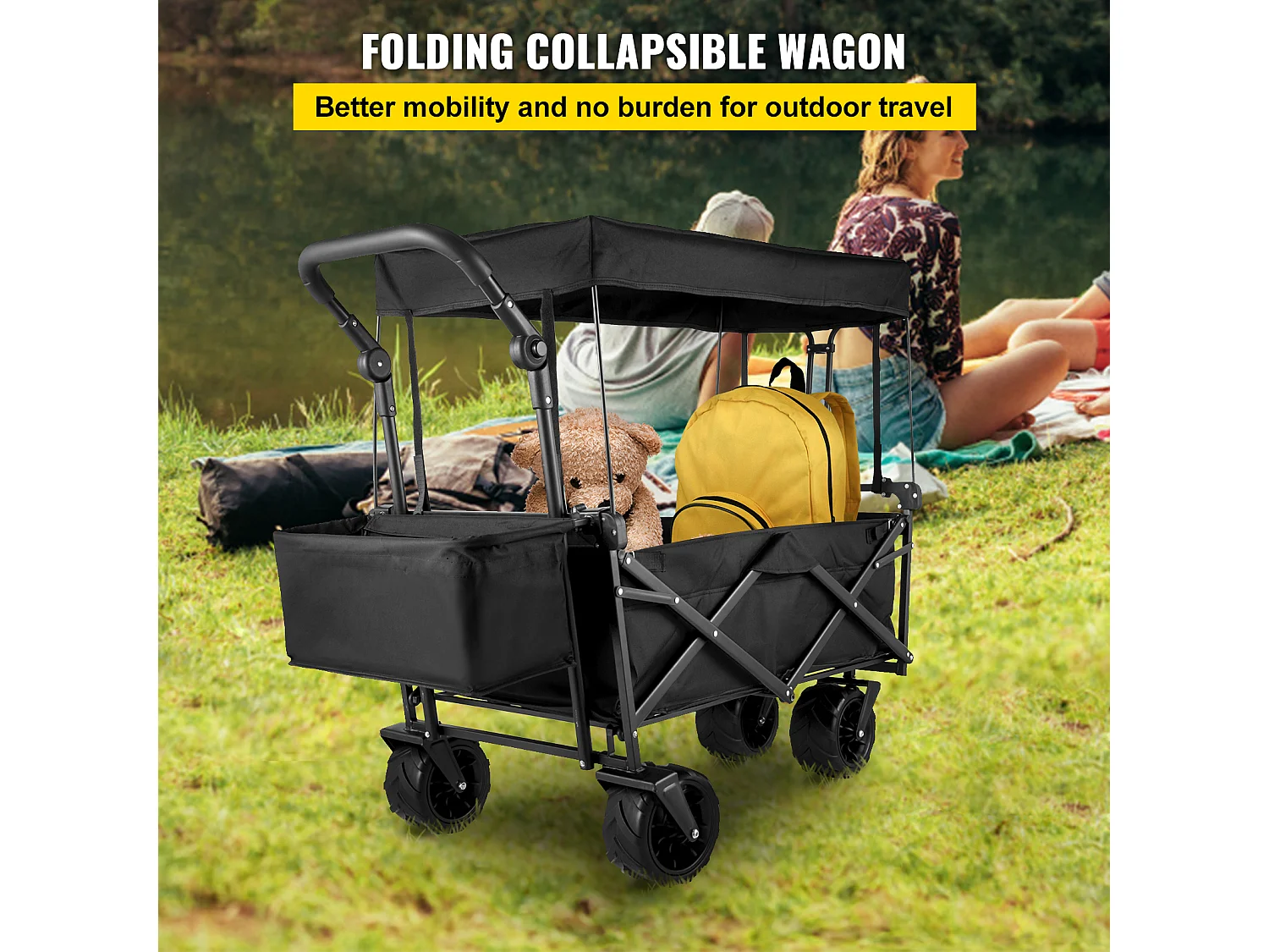 Faltbarer Wagen SucceBuy, Zusammenklappbarer Gartenwagen Mit Schatten, Strand-Utility