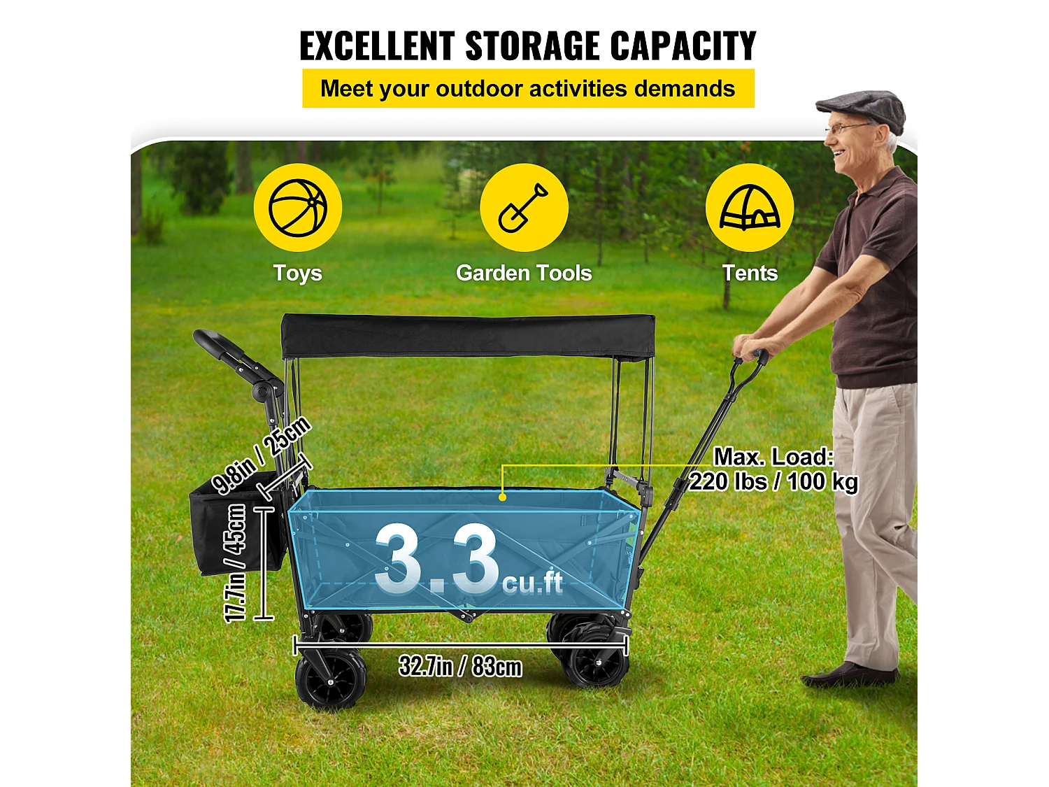 Faltbarer Wagen SucceBuy, Zusammenklappbarer Gartenwagen Mit Schatten, Strand-Utility
