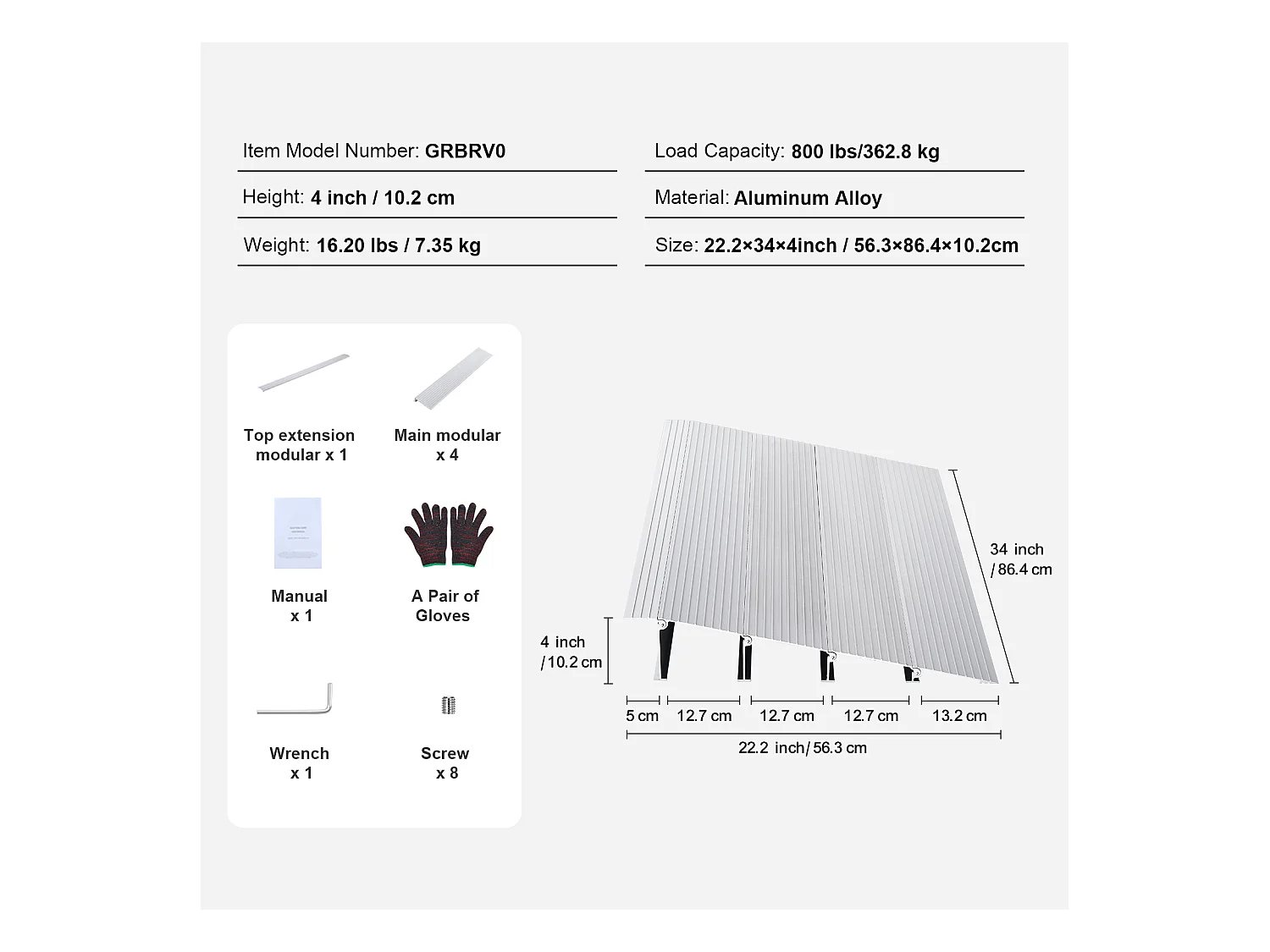 Rampe de seuil en Aluminium SucceBuy, élévation de 10.2cm, Capacité de charge de 800 lb pour Fauteuils roulants et Scooters