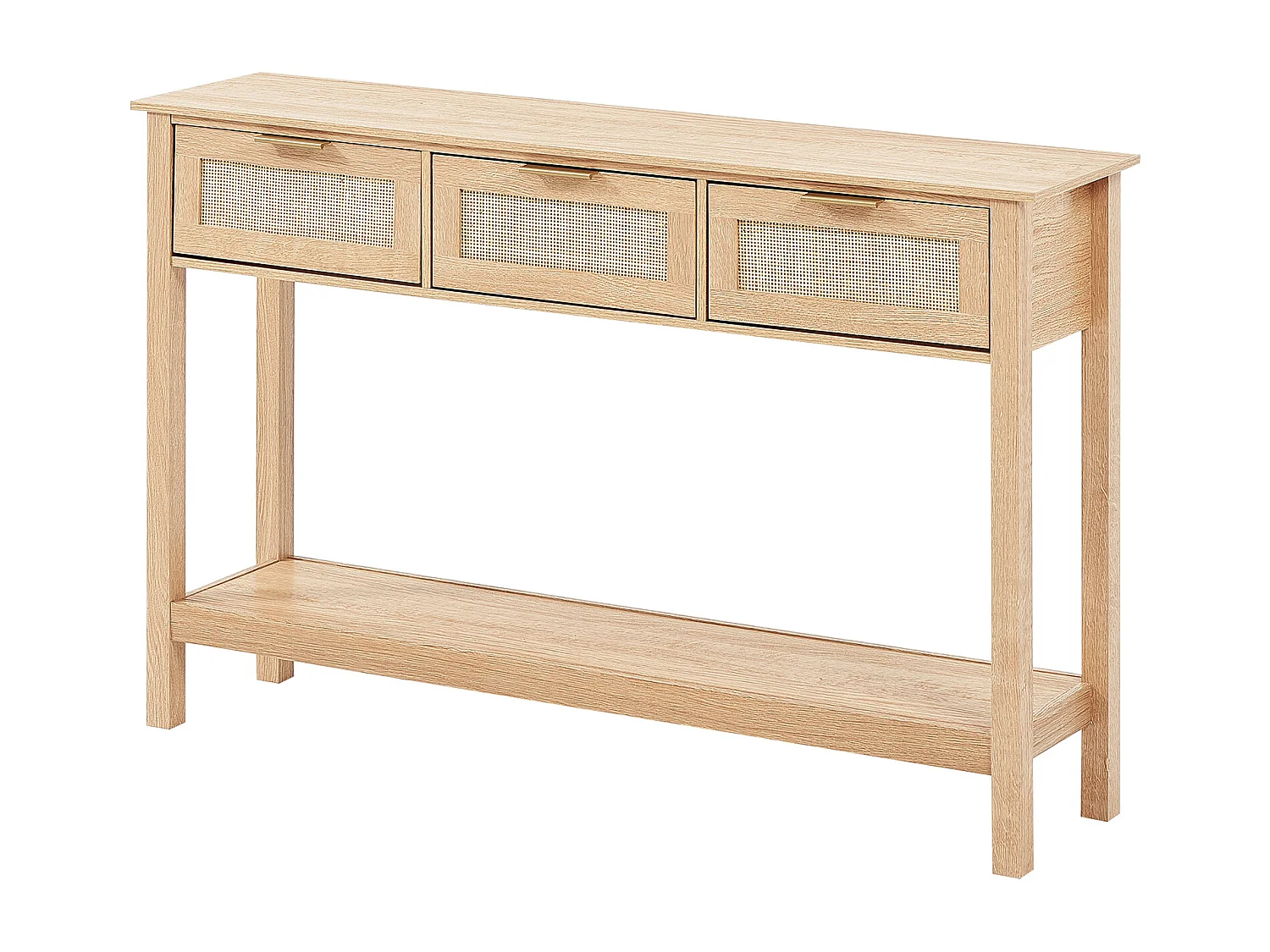 Table Console SucceBuy en Routine avec 3 Tiroirs et Porte Coulissante, Finition Naturelle