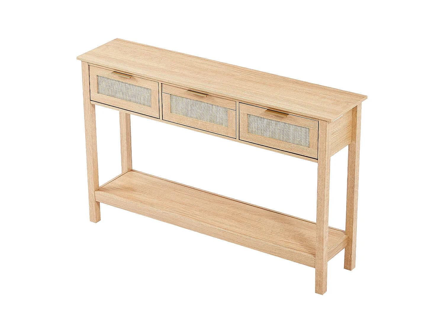 Table Console SucceBuy en Routine avec 3 Tiroirs et Porte Coulissante, Finition Naturelle