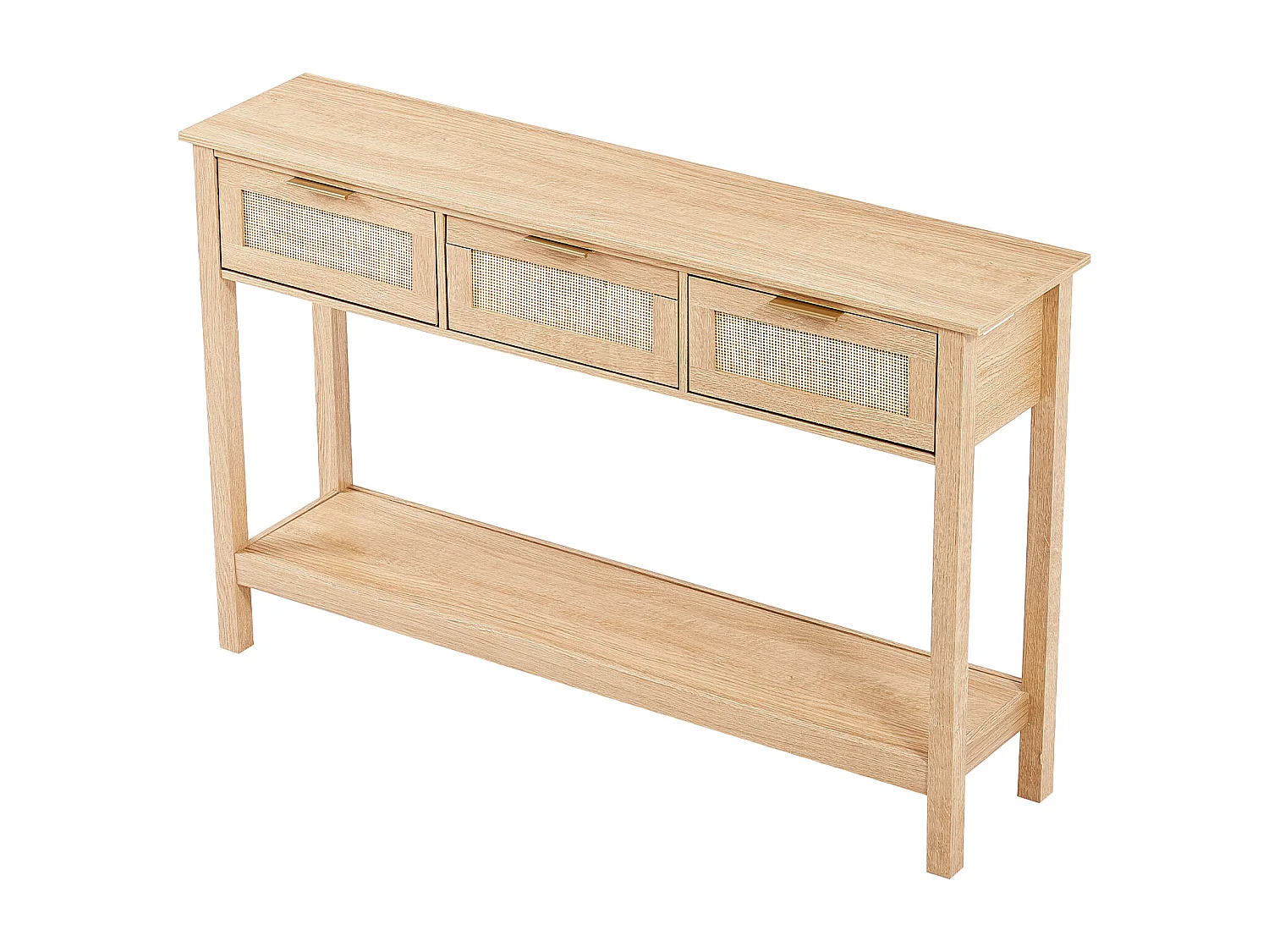 Table Console SucceBuy en Routine avec 3 Tiroirs et Porte Coulissante, Finition Naturelle