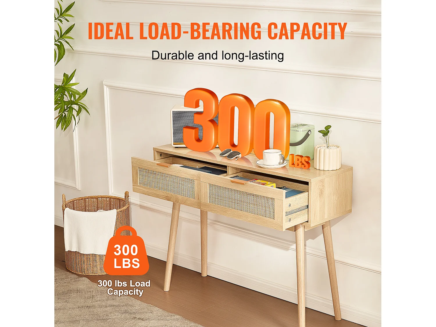 Rattan-Konsolentisch SucceBuy– Stilvoll mit 2 Schubladen