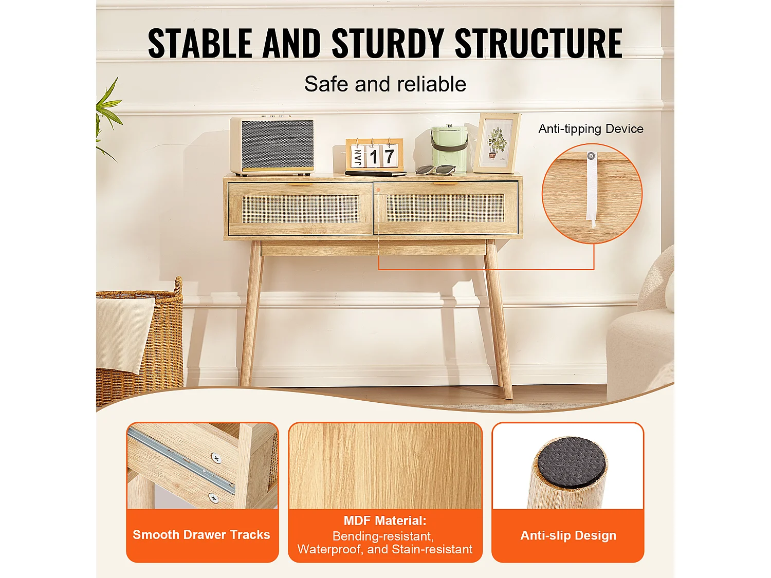 Rattan-Konsolentisch SucceBuy– Stilvoll mit 2 Schubladen