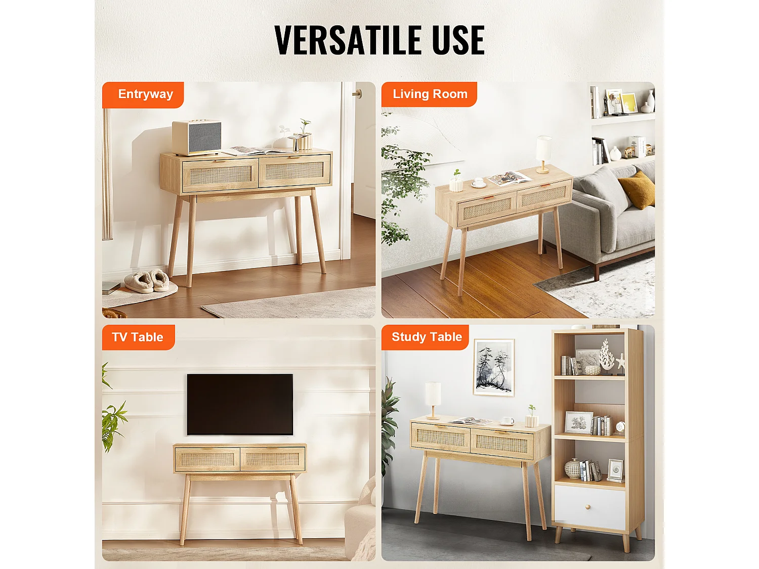 Rattan-Konsolentisch SucceBuy– Stilvoll mit 2 Schubladen