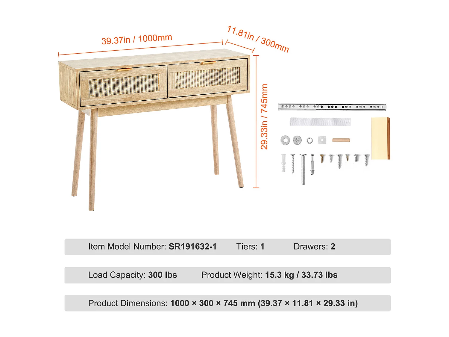 Table Console en Rotin SucceBuy - Élégante avec 2 Tiroirs