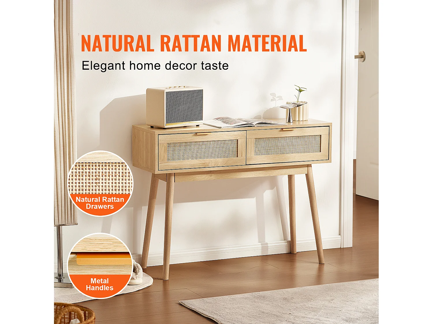 Table Console en Rotin SucceBuy - Élégante avec 2 Tiroirs