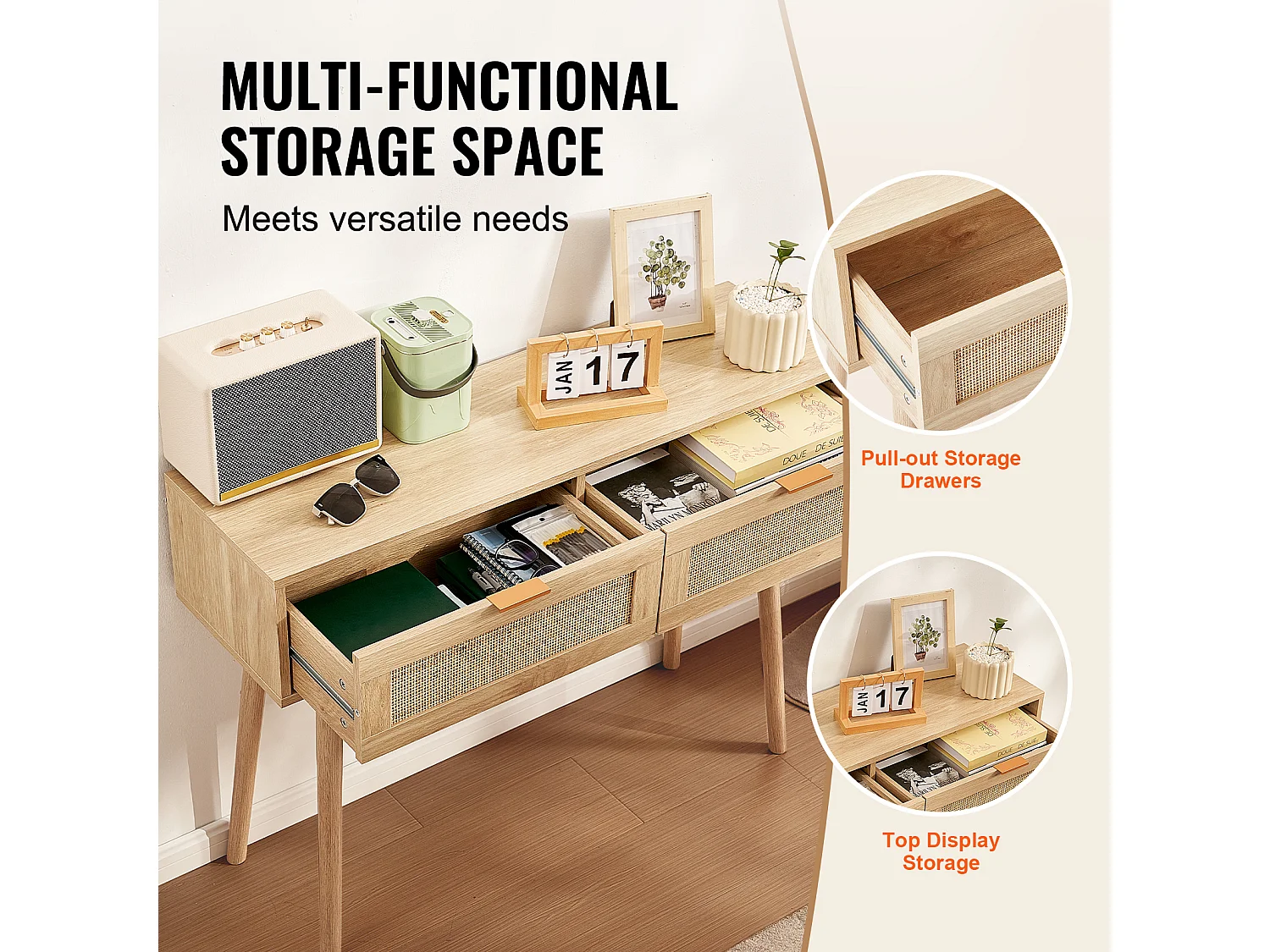 Table Console en Rotin SucceBuy - Élégante avec 2 Tiroirs