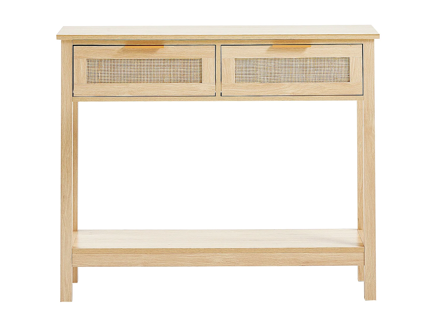 Table Console SucceBuy en Rotin avec 2 Tiroirs et Porte Coulissante, Finition Naturelle
