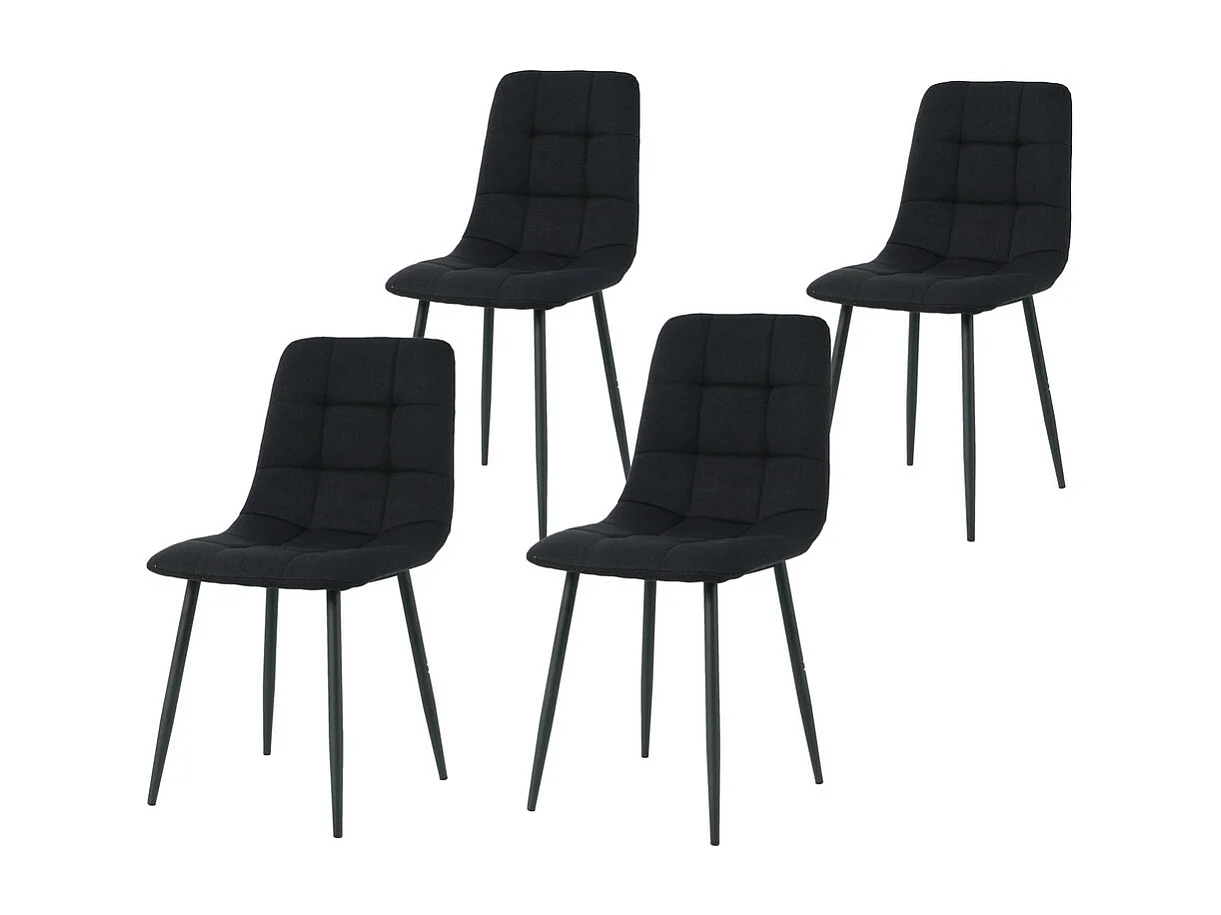 Lot de 4 chaises CLEO en tissu pour cuisine ou salle à manger, pieds en métal noir