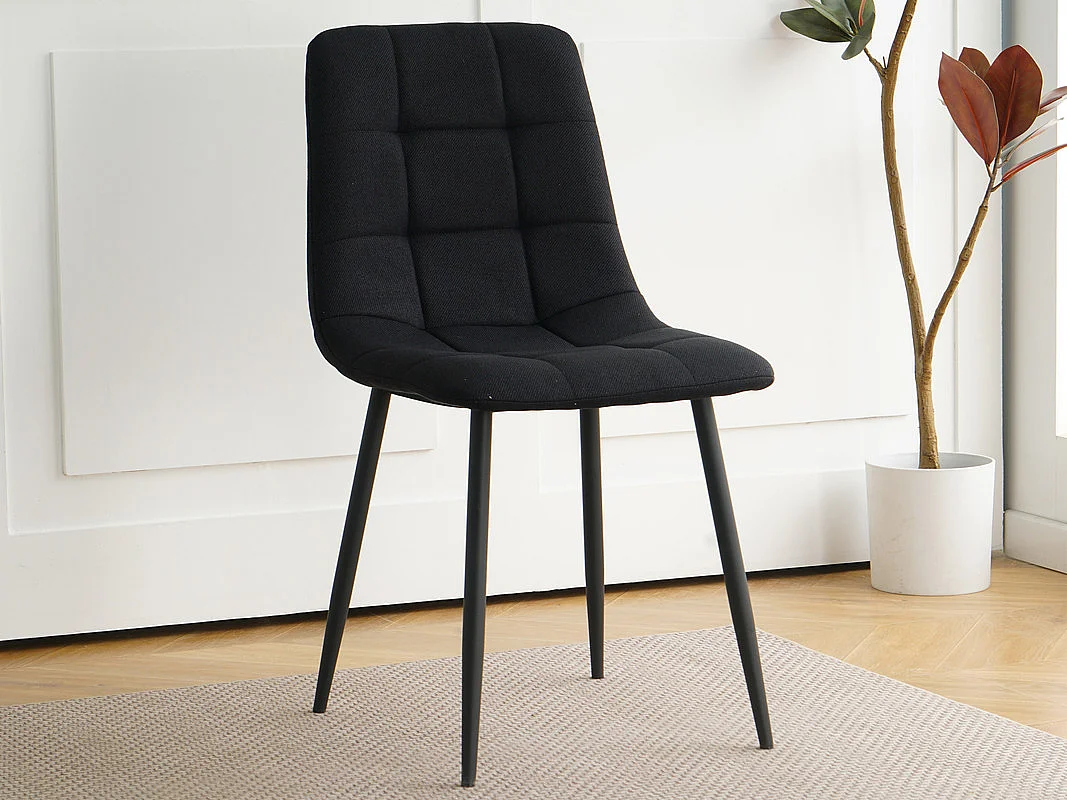 Lot de 4 chaises CLEO en tissu pour cuisine ou salle à manger, pieds en métal noir