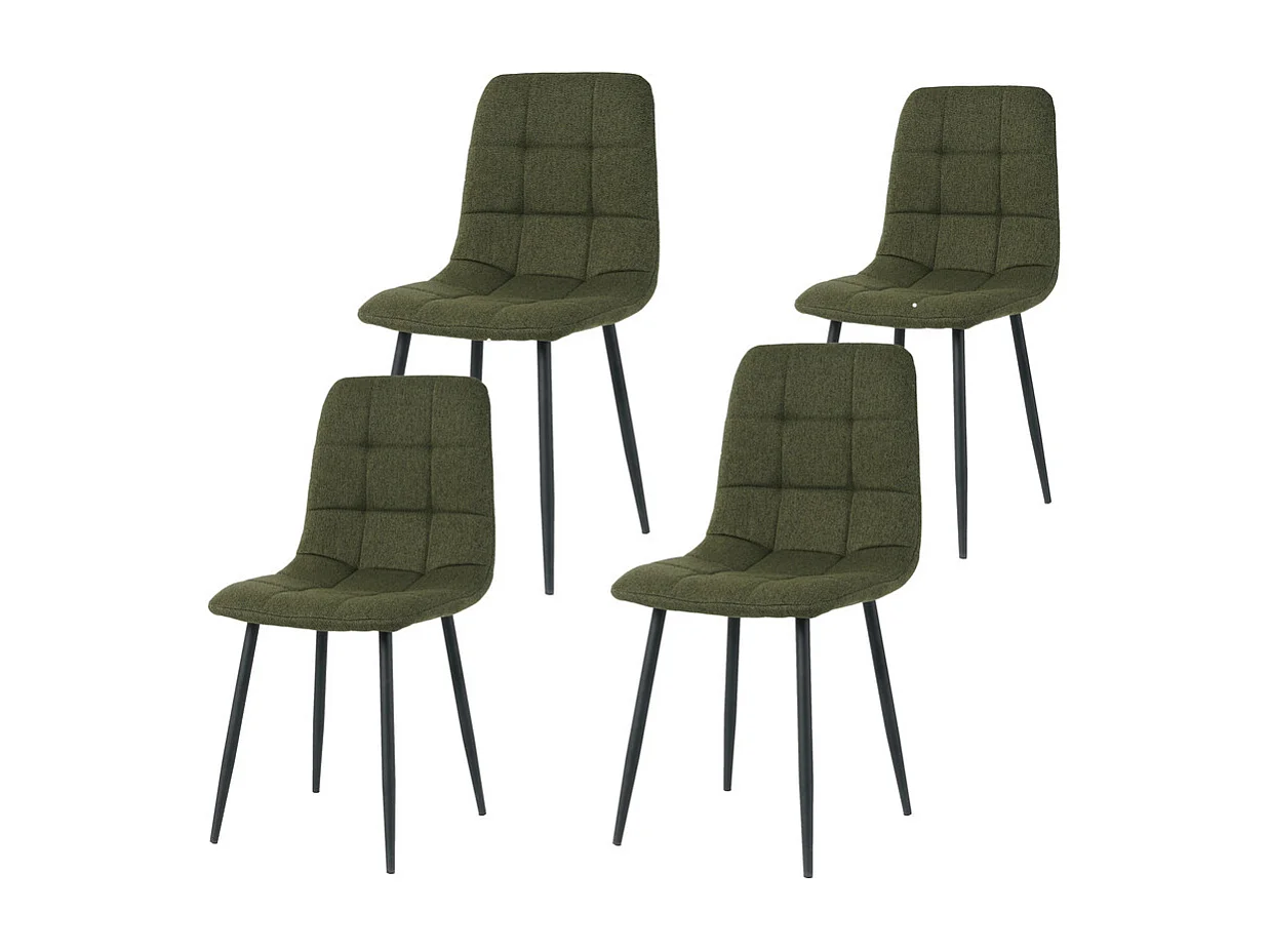 Lot de 4 chaises CLEO en tissu pour cuisine ou salle à manger, pieds en métal noir