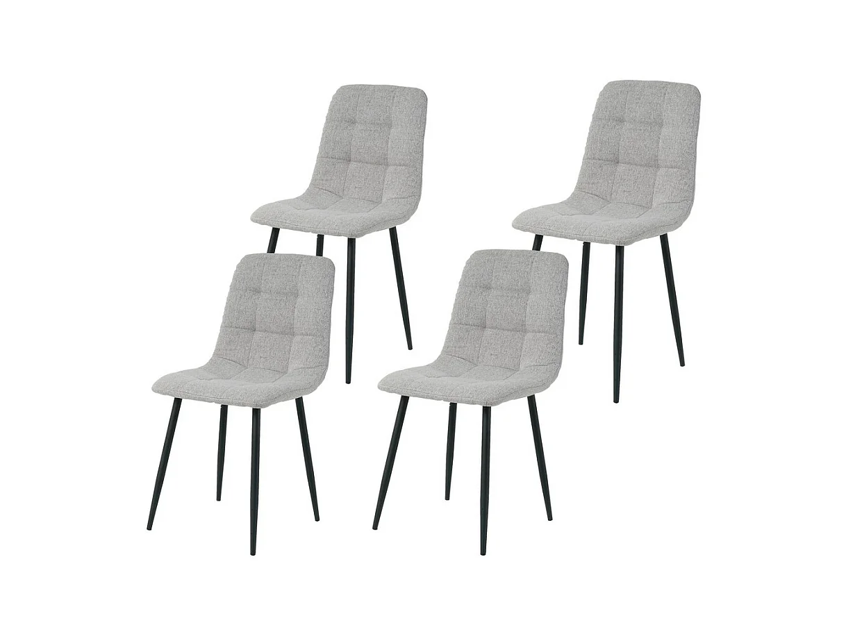 Lot de 4 chaises CLEO en tissu pour cuisine ou salle à manger, pieds en métal noir