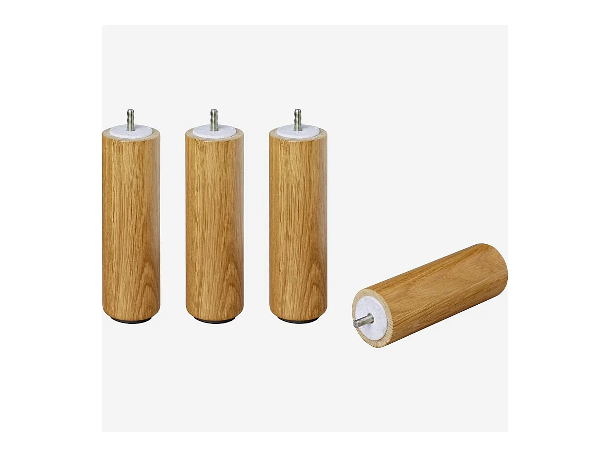 Habitat - Set de 4 pieds de lit universels cylindriques en chêne - 16 cm - Naturel - Quatro