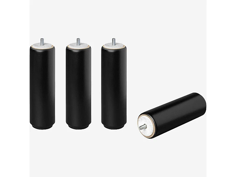 Habitat - Set de 4 pieds de lit universels cylindriques en hêtre - 16 cm - Noir - Quatro