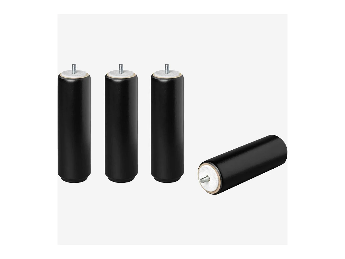 Habitat - Set de 4 pieds de lit universels cylindriques en hêtre - 16 cm - Noir - Quatro