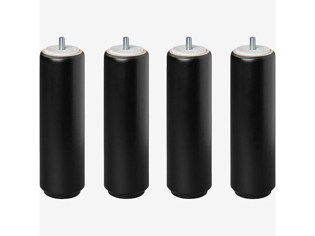 Habitat - Set de 4 pieds de lit universels cylindriques en hêtre - 16 cm - Noir - Quatro