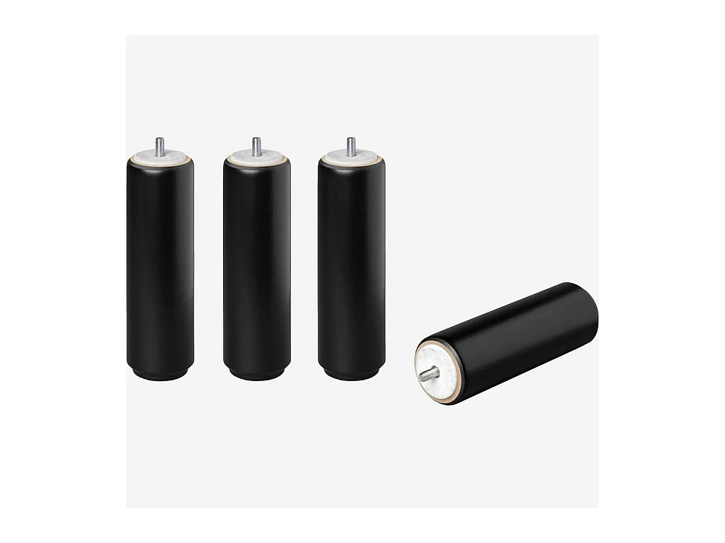 Habitat - Set de 4 pieds de lit universels cylindriques en hêtre - 16 cm - Noir - Quatro