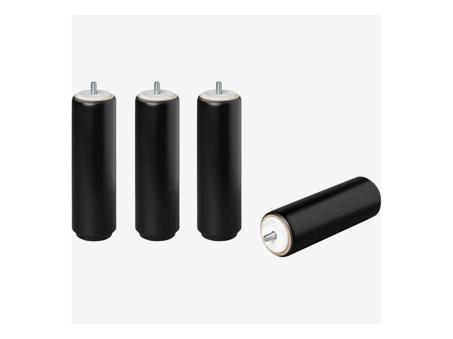 Habitat - Set de 4 pieds de lit universels cylindriques en hêtre - 16 cm - Noir - Quatro