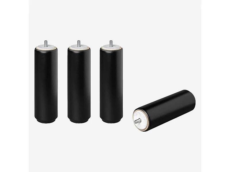 Habitat - Set de 4 pieds de lit universels cylindriques en hêtre - 16 cm - Noir - Quatro