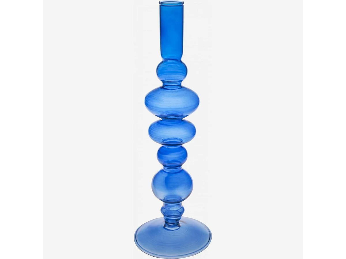 Habitat - Bougeoir en verre soufflé - 15 x 33 cm - Bleu - Amo