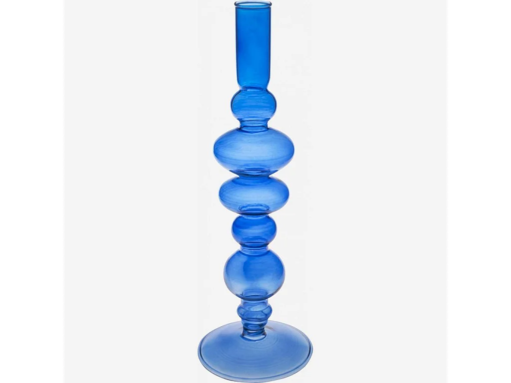 Habitat - Bougeoir en verre soufflé - 15 x 33 cm - Bleu - Amo