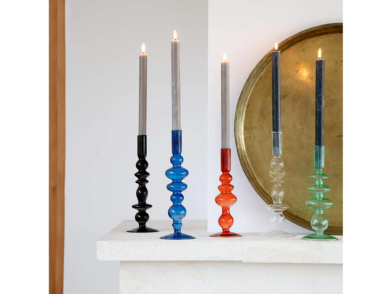 Habitat - Bougeoir en verre soufflé - 15 x 28 cm - Vert - Amo